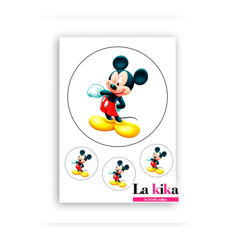 ✨ Papel de Azúcar inspirado en Mickey Mouse para Tarta y Galletas (18 cm + 3 círculos 6 cm) – Sin Gluten 🎂