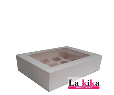 Caja para 12 Cupcakes Blanca con Visor 🧁 Azucren | Transporte Seguro