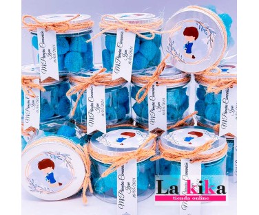 bote de chuches personalizado comunion niño modelo teo con nombre y fecha detalle dulce para invitados