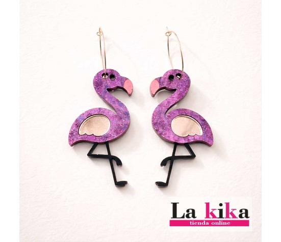 pendientes flamingo de acrilico con aros de acero inoxidable