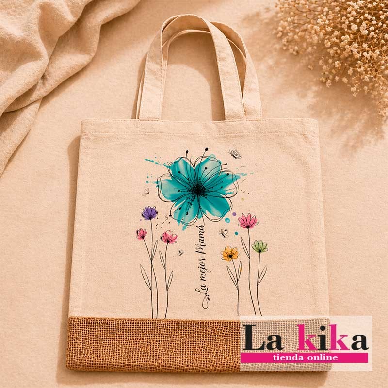 💖 Tote Bag Personalizada Día de la Madre con Detalle de Yute – Regalo Único y Práctico