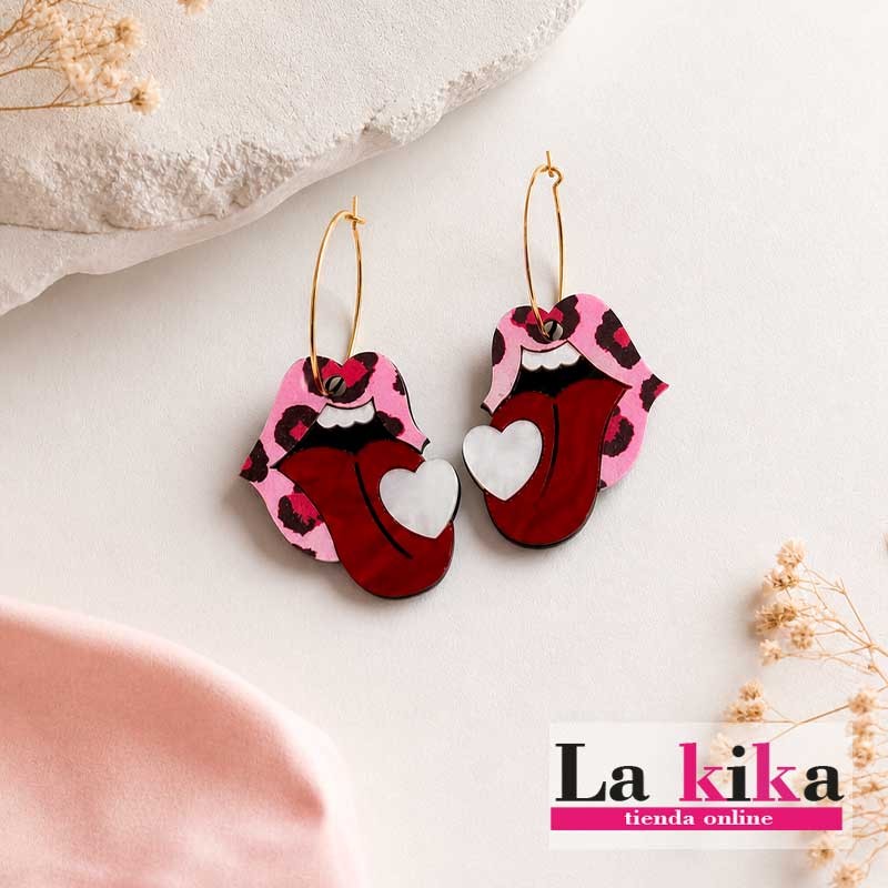💖 Pendientes Labios Animal Print Rosa | Pendientes Acrílicos Originales