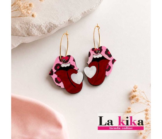 💖 Pendientes Labios Animal Print Rosa | Pendientes Originales Mujer – Lakika