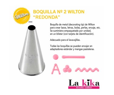 Boquilla Wilton Nº 2 redonda de metal para decorar tartas cupcakes y galletas con letras perlas y detalles finos