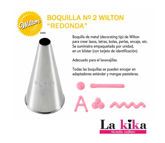 Boquilla Wilton Nº 2 redonda de metal para decorar tartas cupcakes y galletas con letras perlas y detalles finos