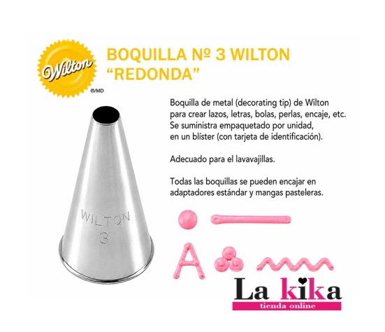 Boquilla Wilton Nº 3 redonda de acero inoxidable para escribir y decorar tartas cupcakes y galletas