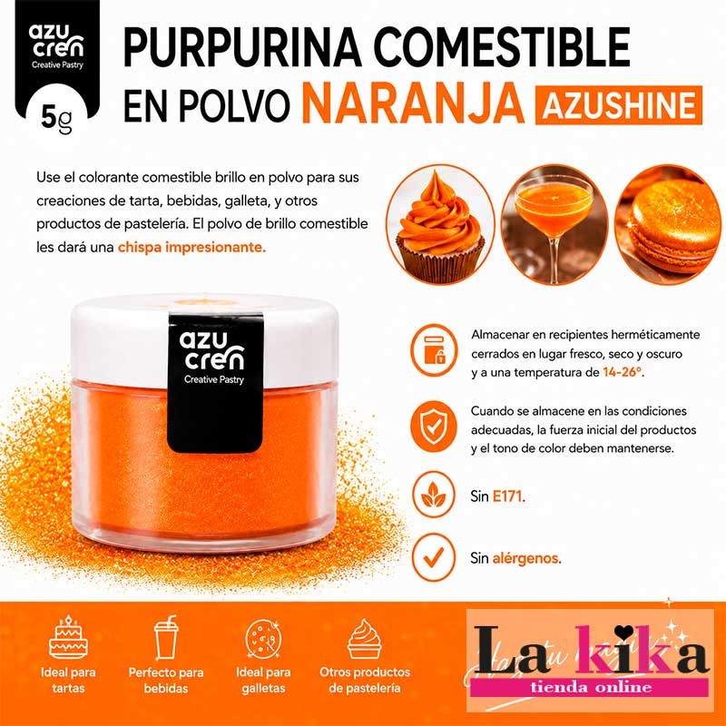 🧡 Purpurina Comestible en Polvo Naranja Azushine 5 g 🧡 Purpurina Comestible en Polvo Naranja Azushine 5 g